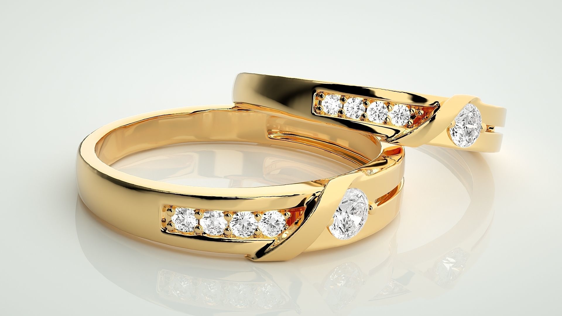 Solitaire Couple Band Ring 3dm stl render detail 3D print model_10