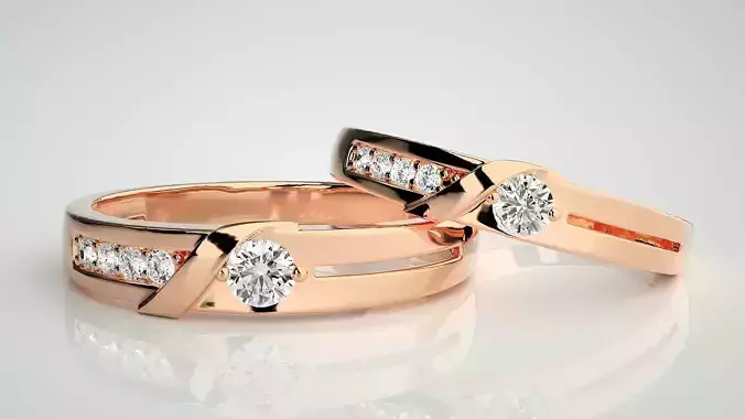 Solitaire Couple Band Ring 3dm stl render detail