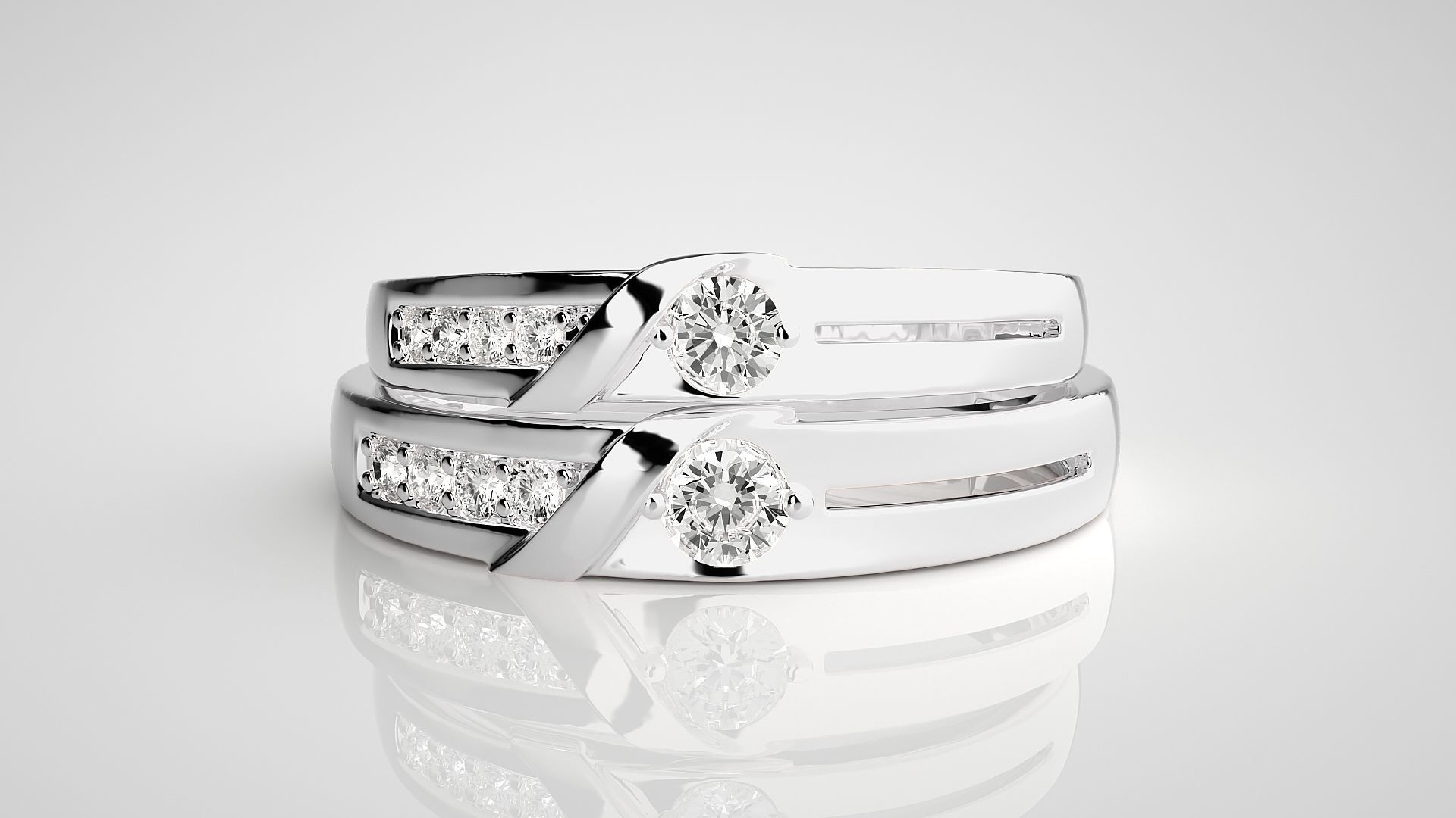 Solitaire Couple Band Ring 3dm stl render detail 3D print model_7