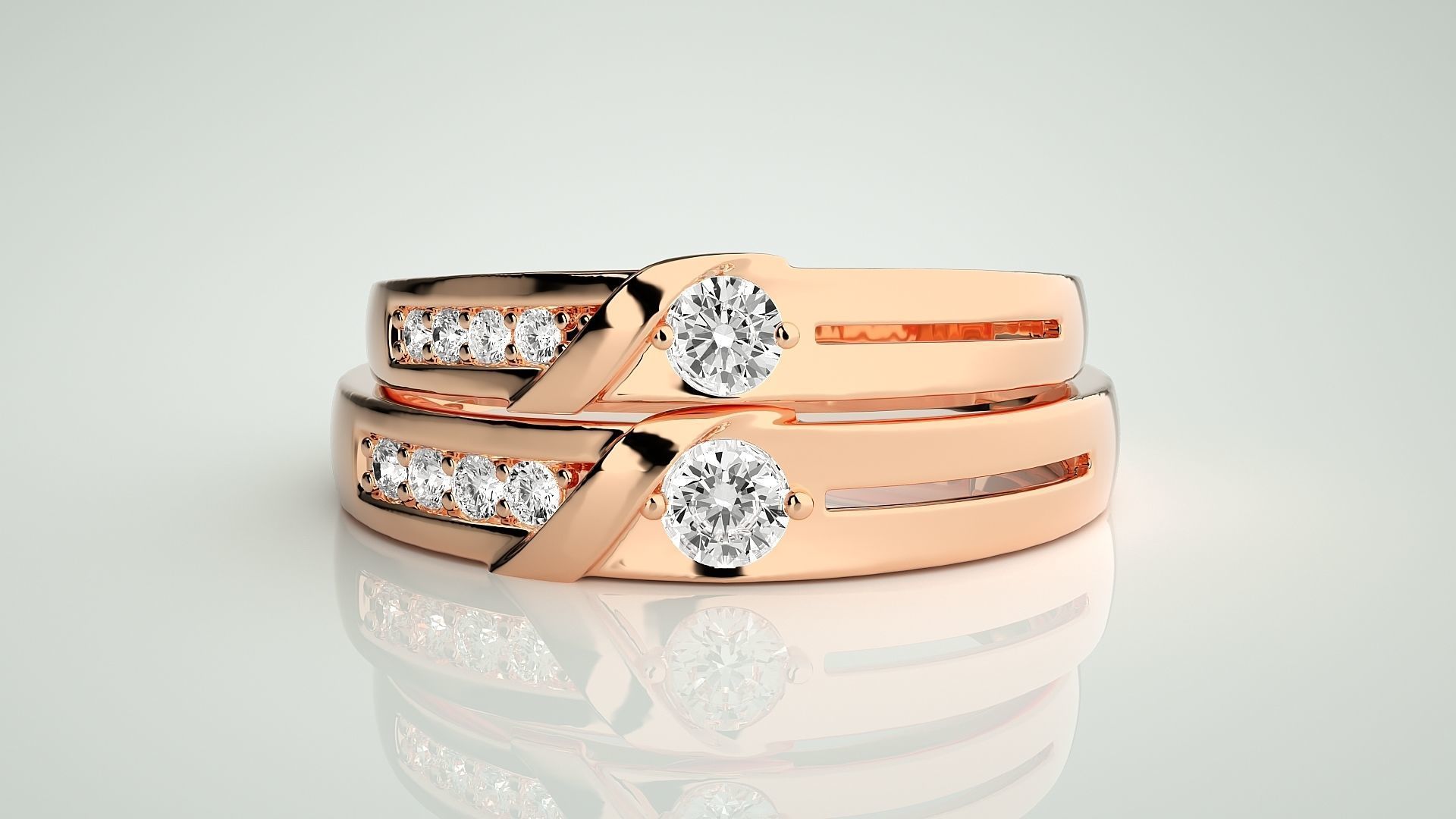 Solitaire Couple Band Ring 3dm stl render detail 3D print model_2