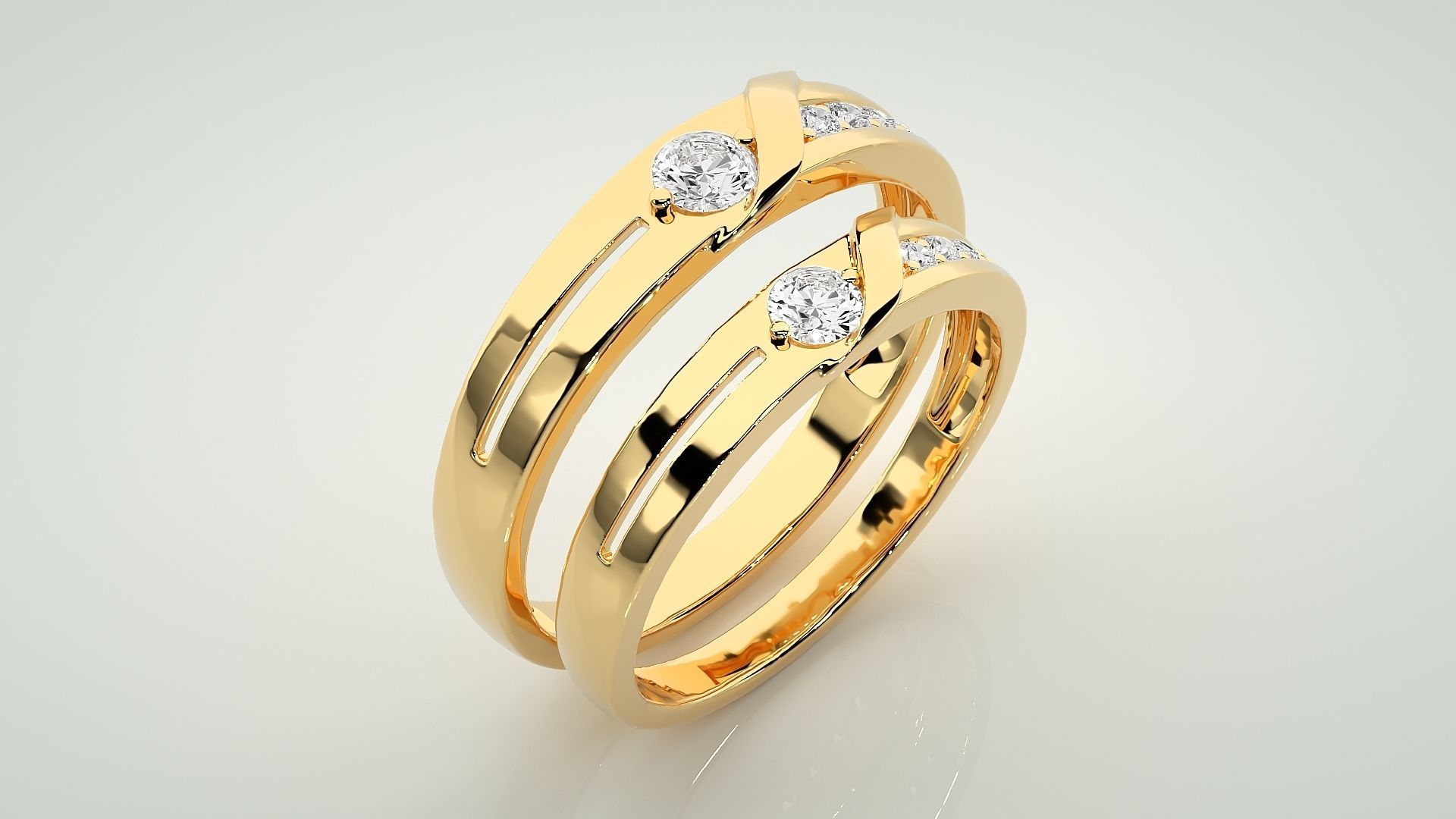 Solitaire Couple Band Ring 3dm stl render detail 3D print model_12