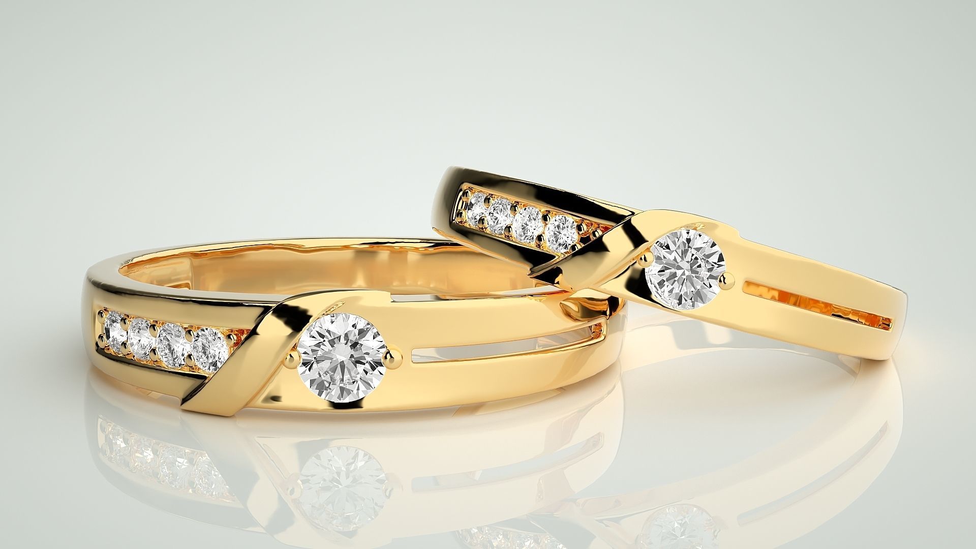 Solitaire Couple Band Ring 3dm stl render detail 3D print model_9