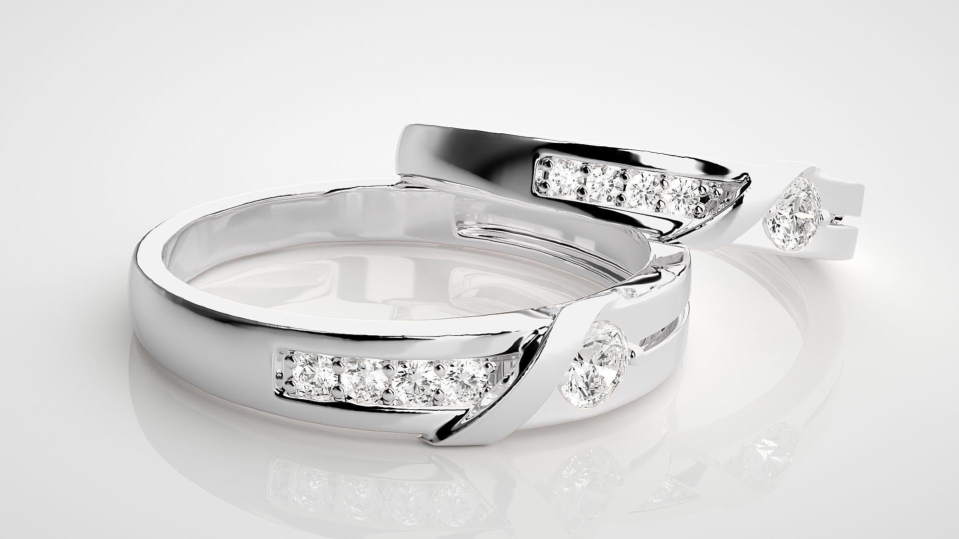 Solitaire Couple Band Ring 3dm stl render detail 3D print model_6