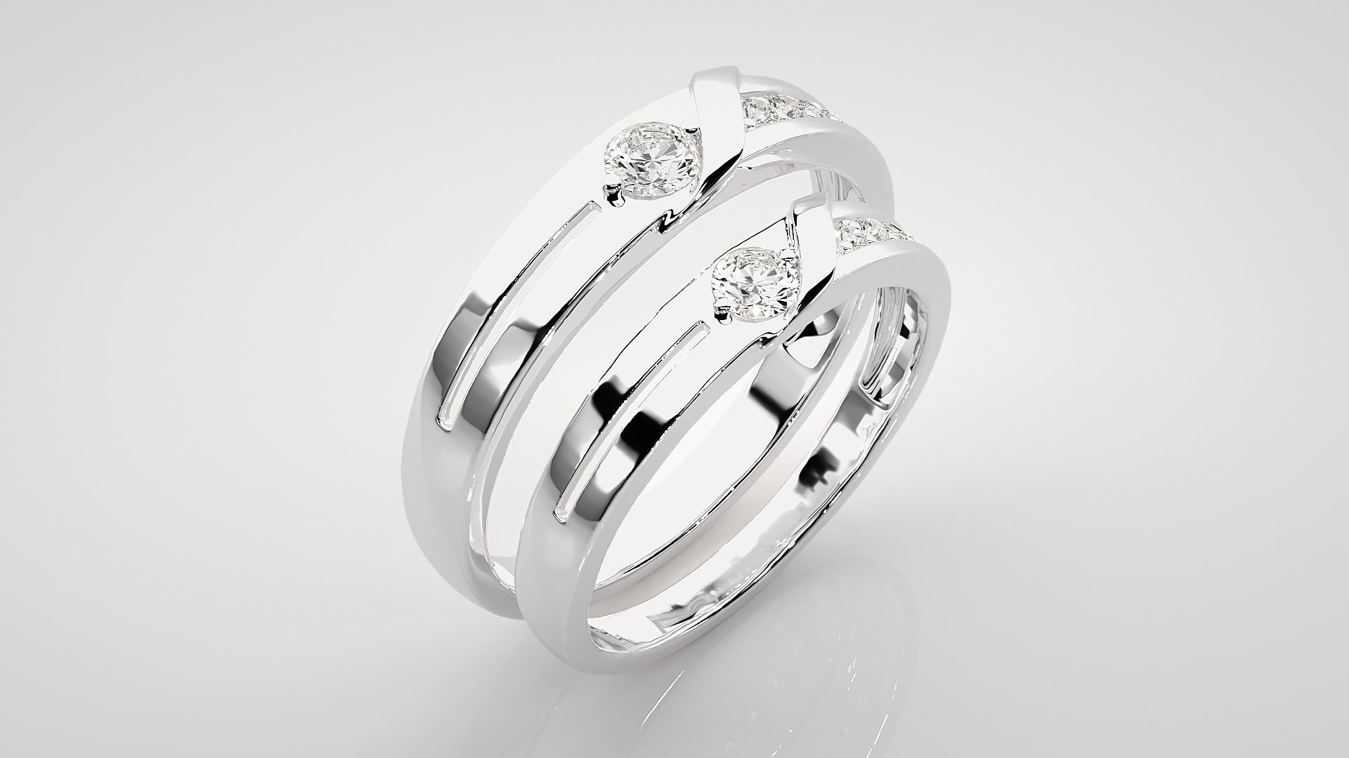 Solitaire Couple Band Ring 3dm stl render detail 3D print model_8