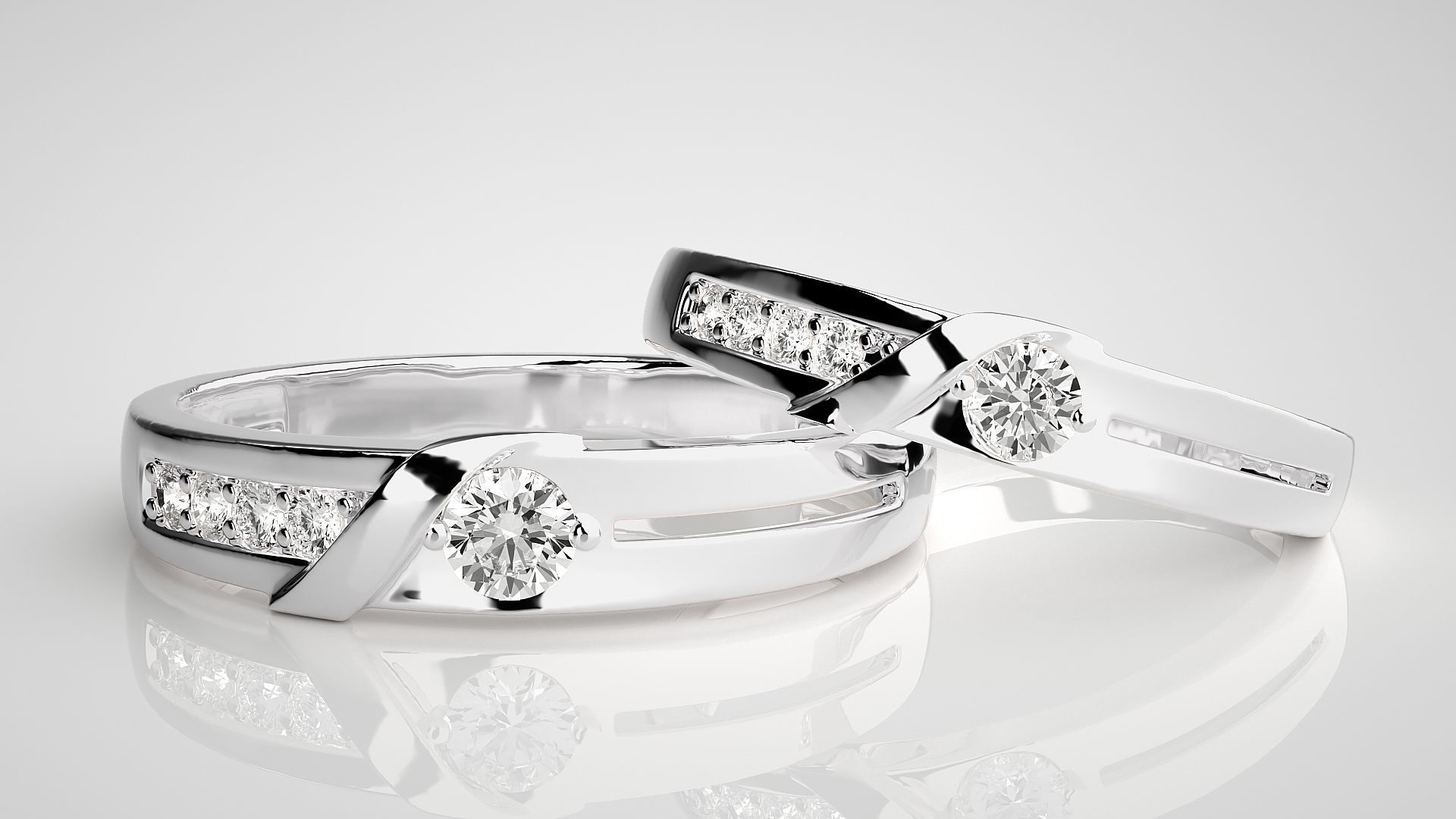 Solitaire Couple Band Ring 3dm stl render detail 3D print model_5