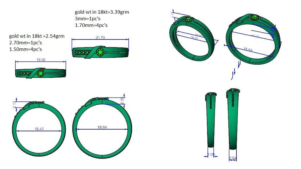 Solitaire Couple Band Ring 3dm stl render detail 3D print model_3
