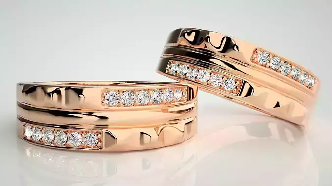 Thick Couple Band Ring 3dm stl render detail