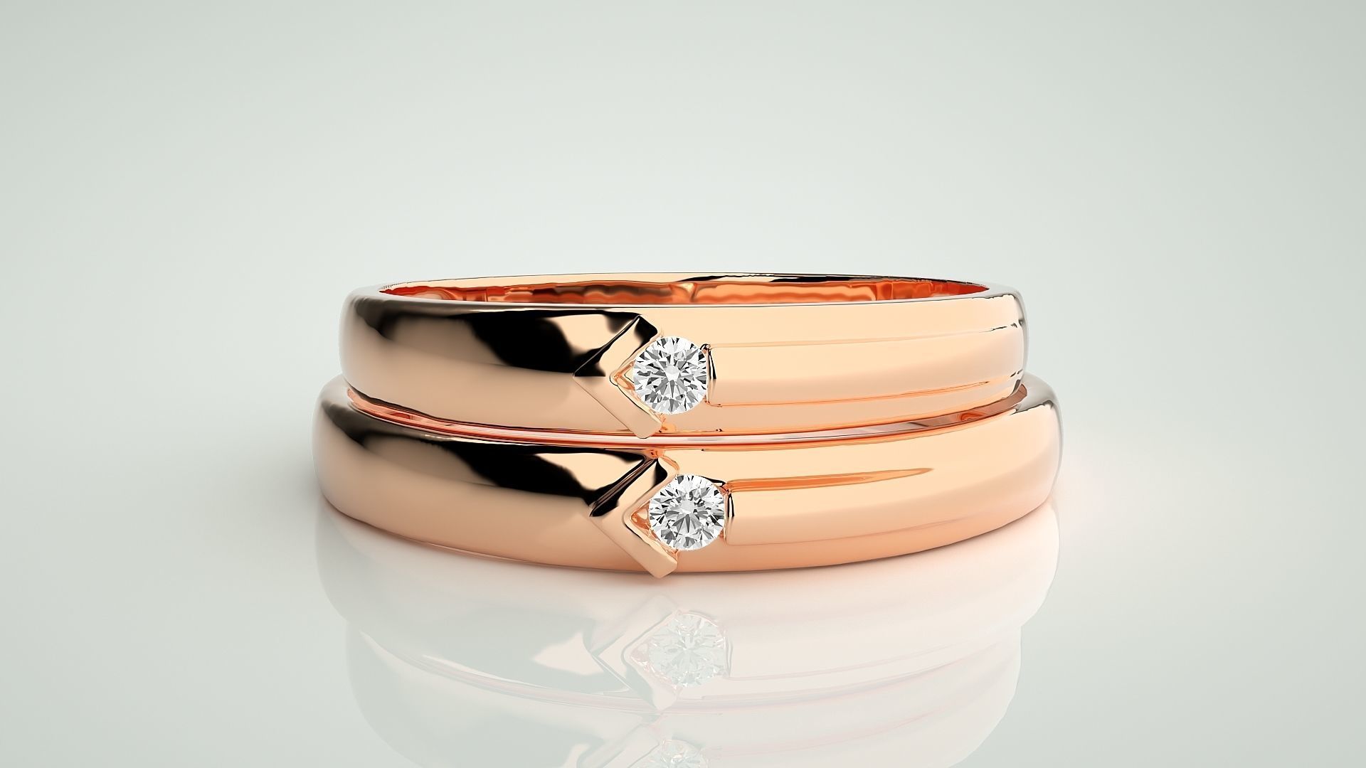 Solitaire Arrow Couple Band Ring 3dm stl render detail 3D print model_2