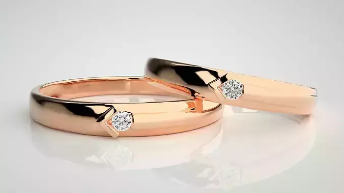 Solitaire Arrow Couple Band Ring 3dm stl render detail