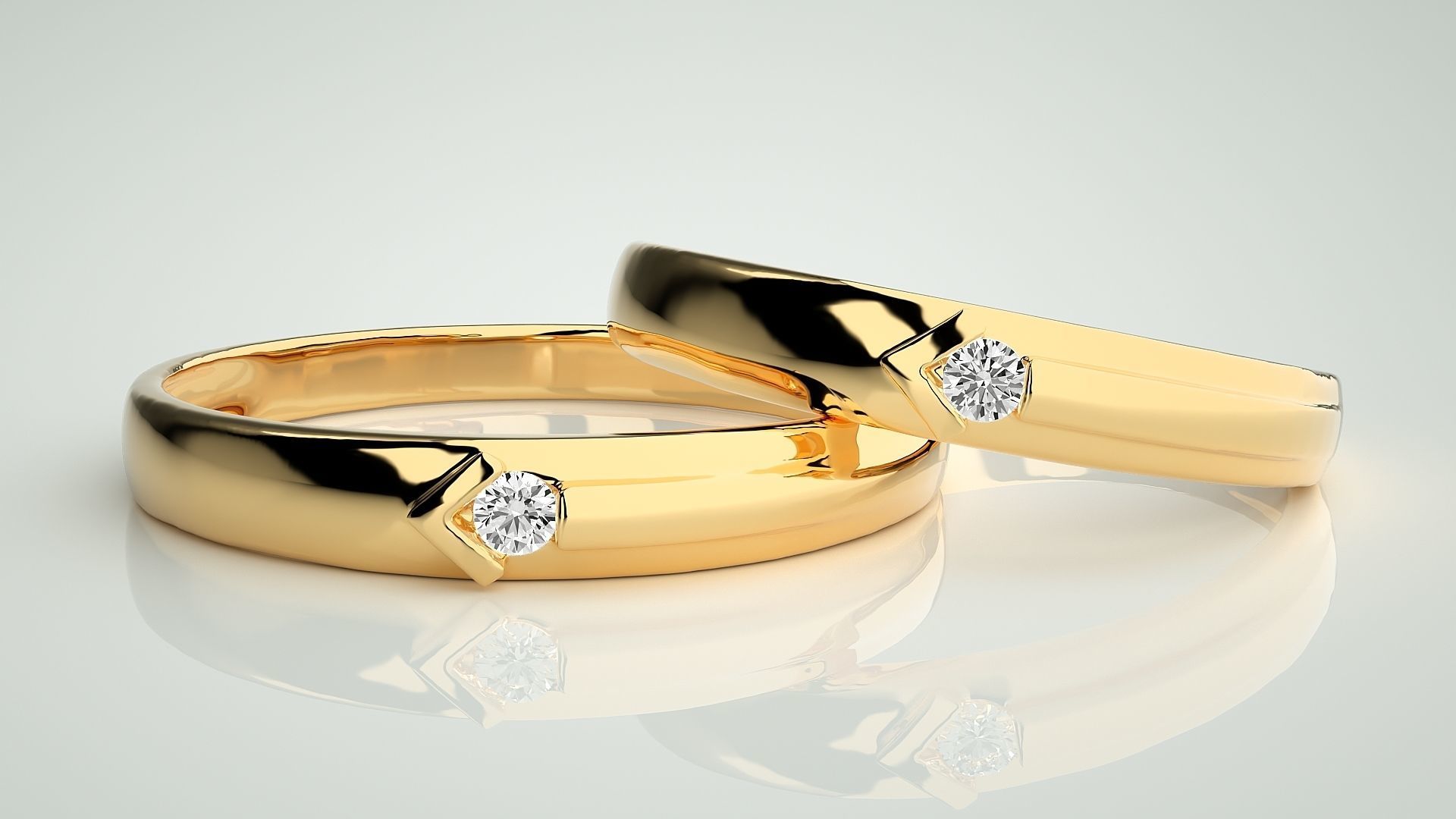 Solitaire Arrow Couple Band Ring 3dm stl render detail 3D print model_9