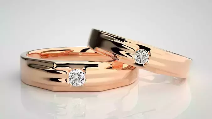 Solitaire Couple Band Ring 3dm stl render detail