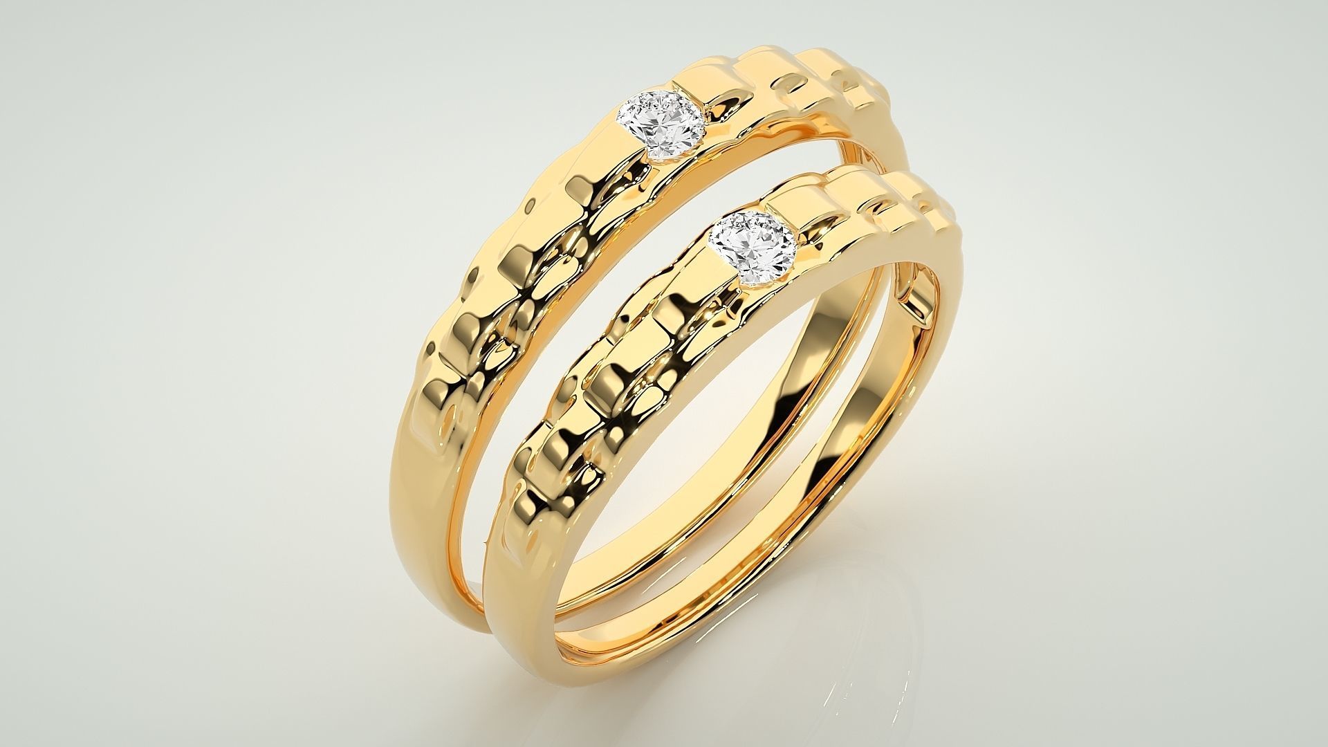 Solitaire Couple Band Ring 3dm stl render detail 3D print model_12