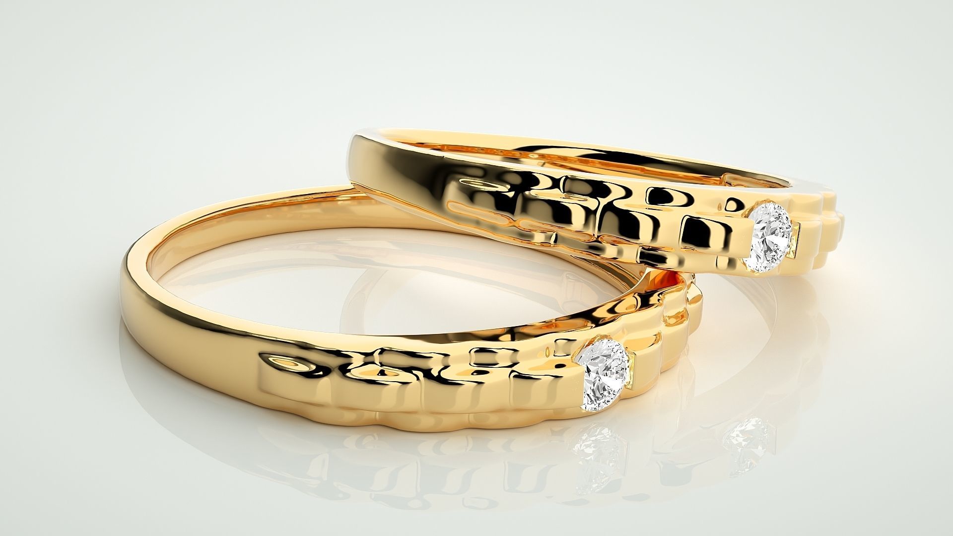 Solitaire Couple Band Ring 3dm stl render detail 3D print model_10