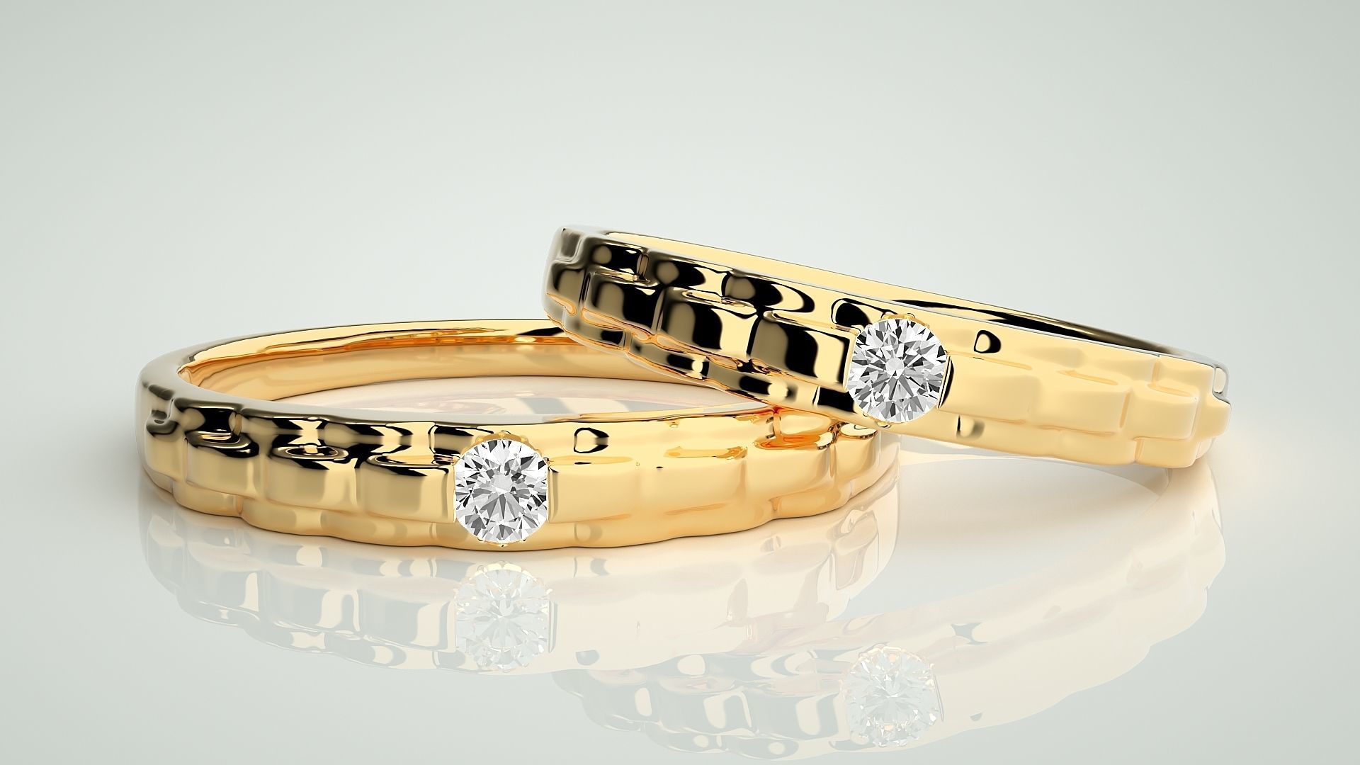 Solitaire Couple Band Ring 3dm stl render detail 3D print model_9