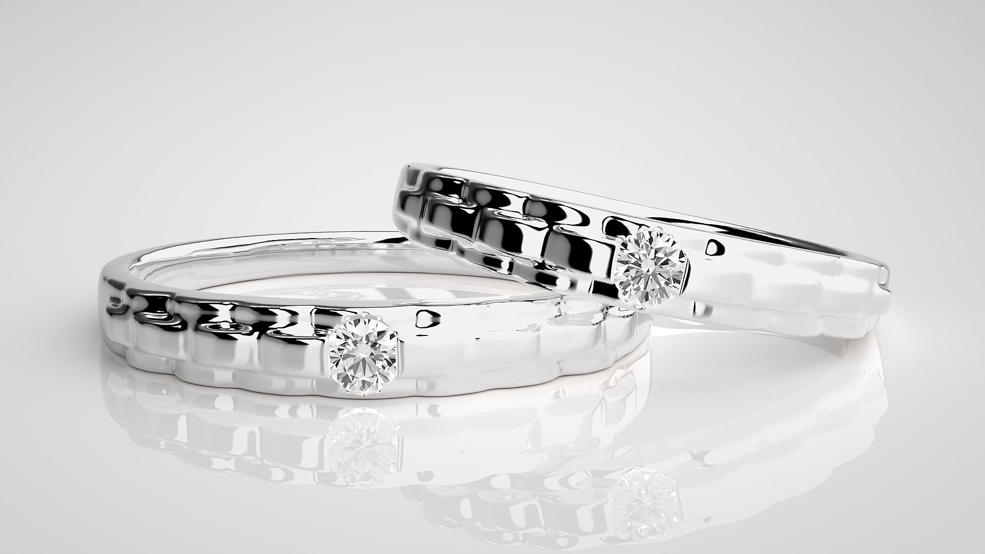 Solitaire Couple Band Ring 3dm stl render detail 3D print model_5