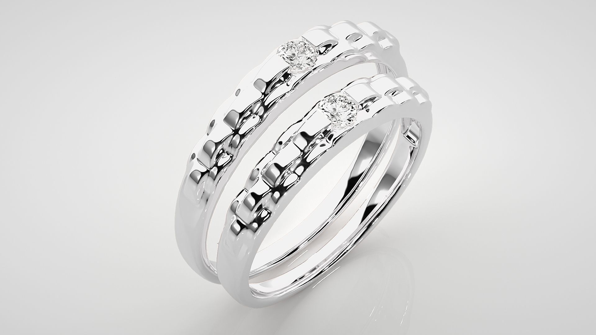 Solitaire Couple Band Ring 3dm stl render detail 3D print model_8