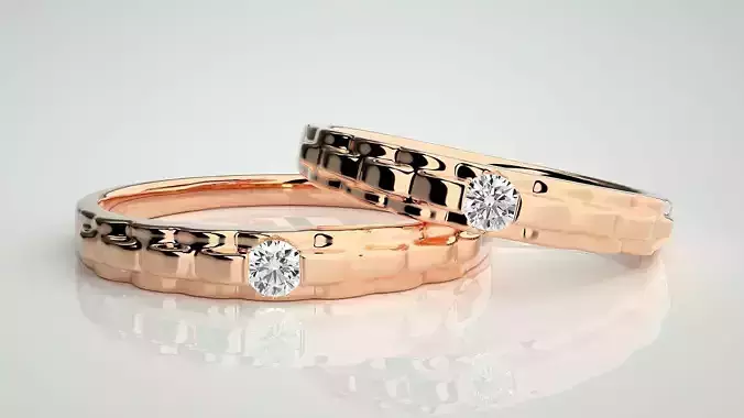 Solitaire Couple Band Ring 3dm stl render detail