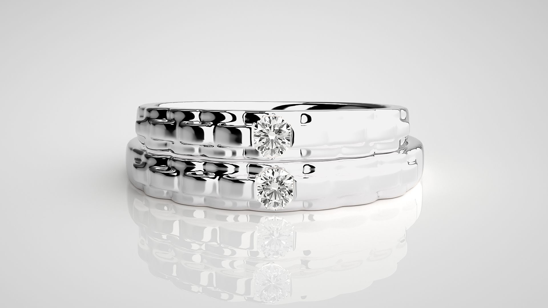 Solitaire Couple Band Ring 3dm stl render detail 3D print model_7