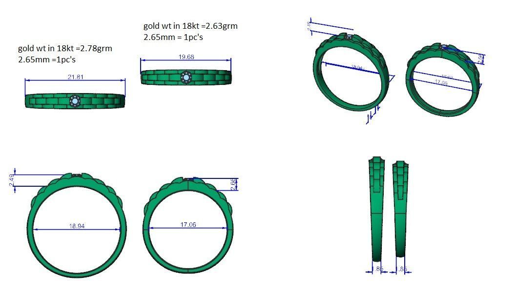 Solitaire Couple Band Ring 3dm stl render detail 3D print model_4