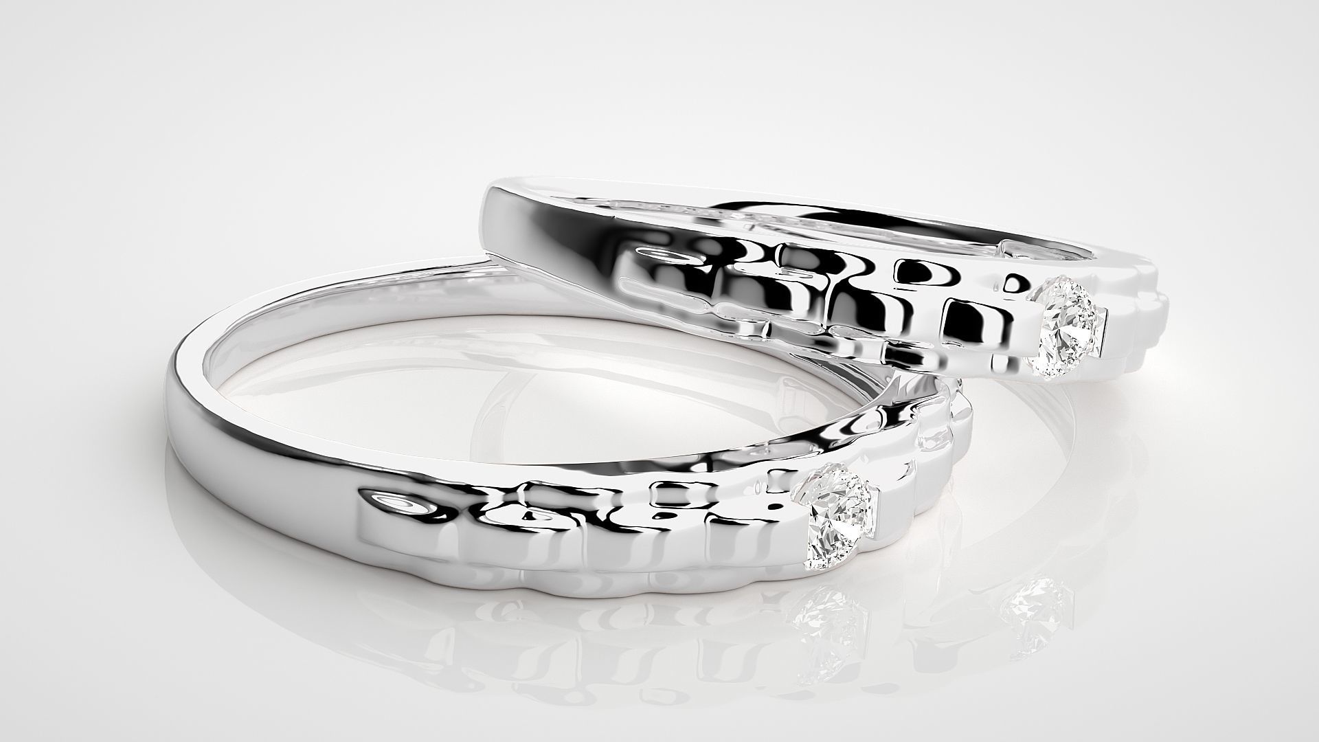 Solitaire Couple Band Ring 3dm stl render detail 3D print model_6