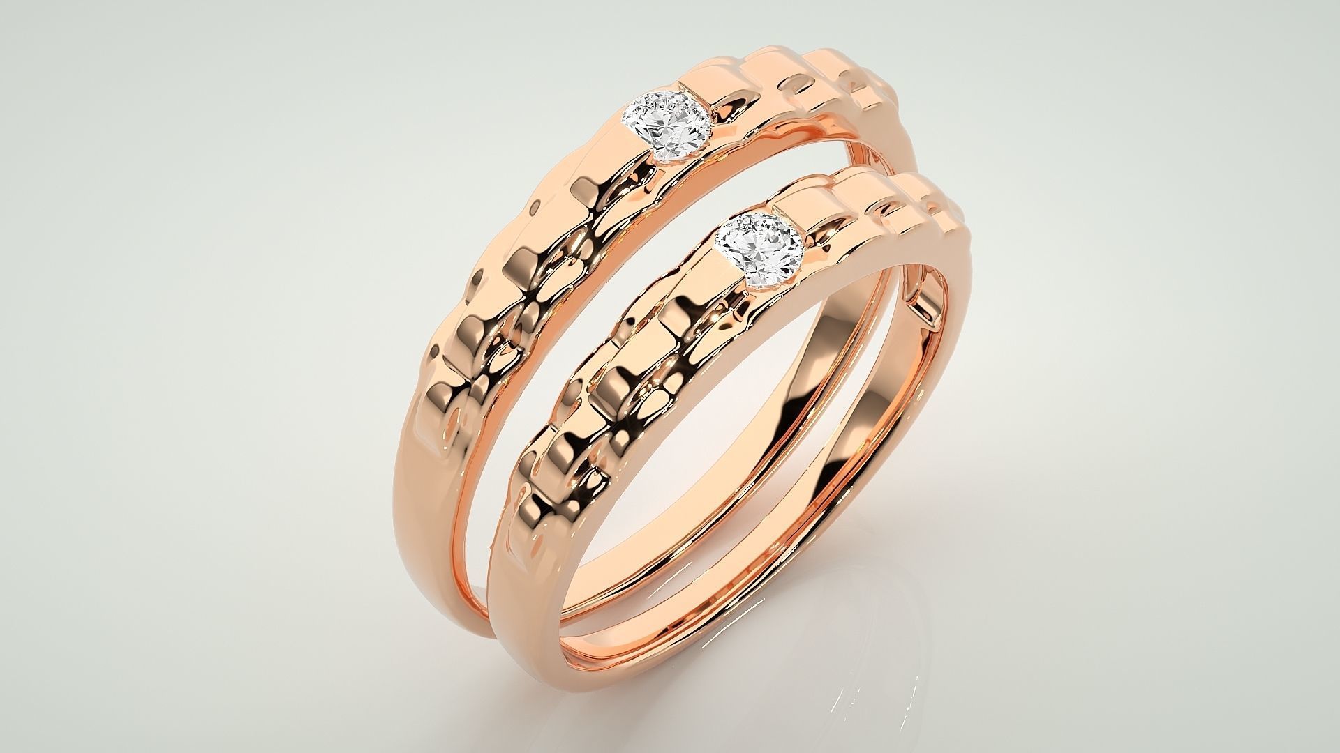 Solitaire Couple Band Ring 3dm stl render detail 3D print model_3