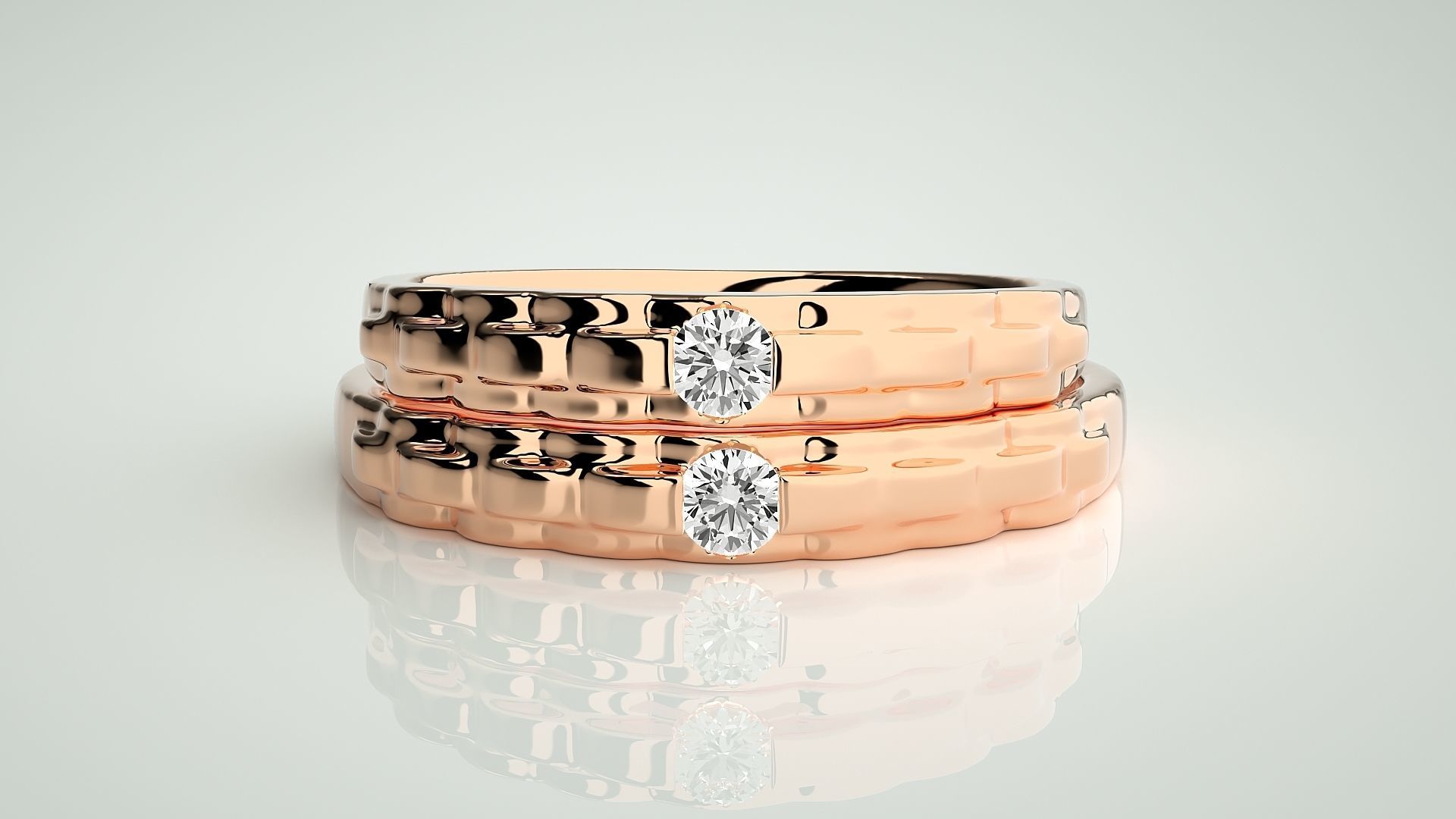 Solitaire Couple Band Ring 3dm stl render detail 3D print model_2