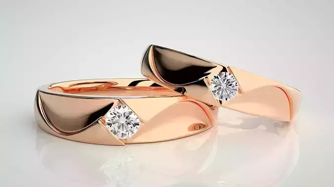 Solitaire Couple Band Ring 3dm stl render detail