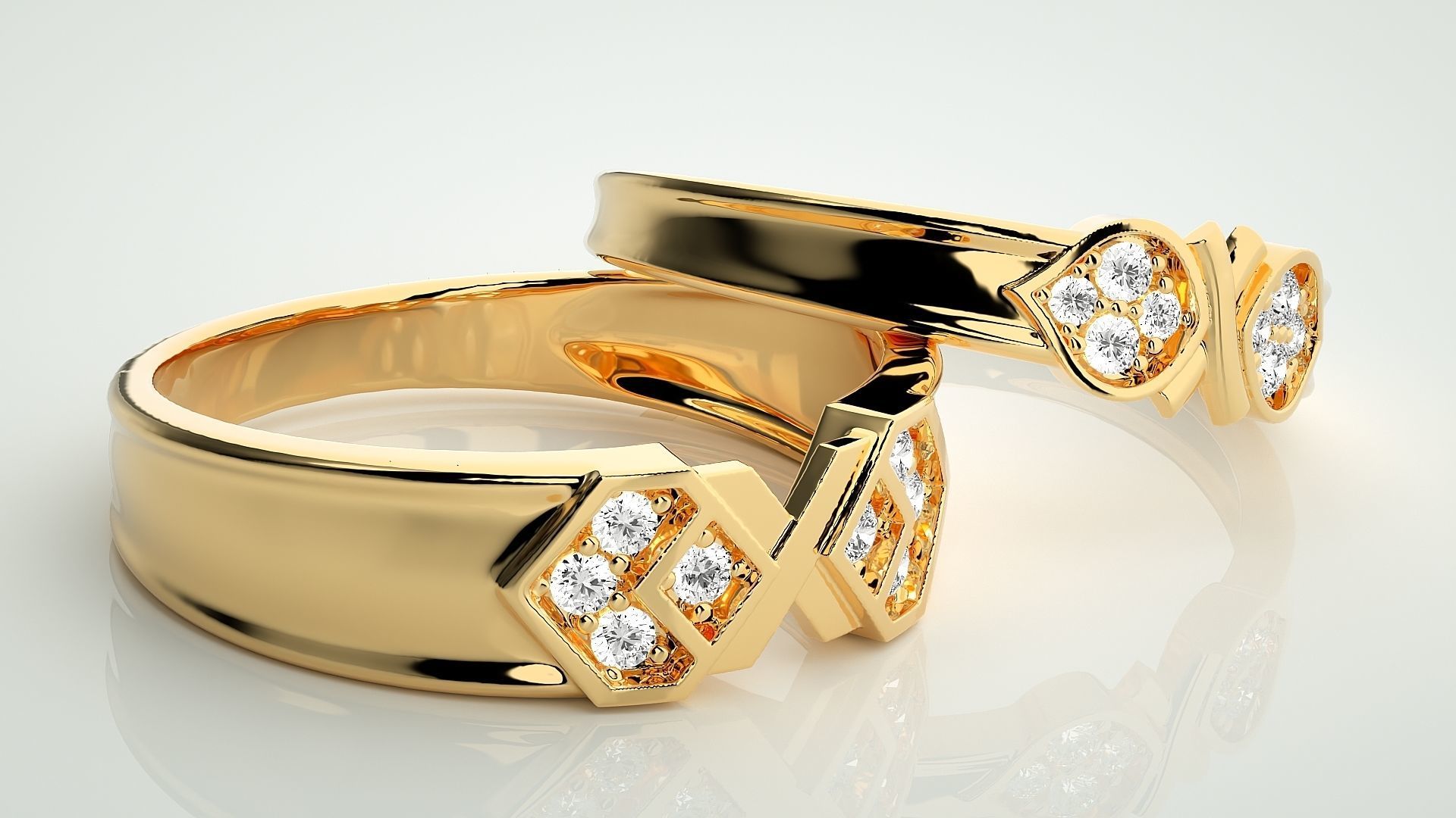 X  Bow Tie Couple Band Ring 3dm stl render detail 3D print model_10