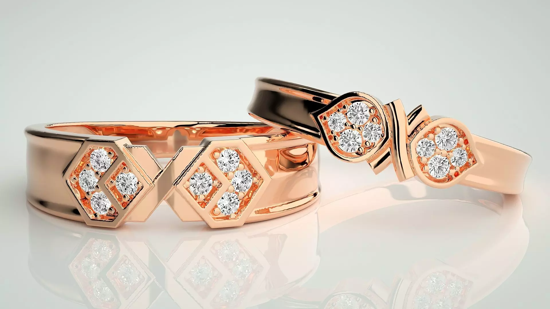 X  Bow Tie Couple Band Ring 3dm stl render detail 3D print model_0