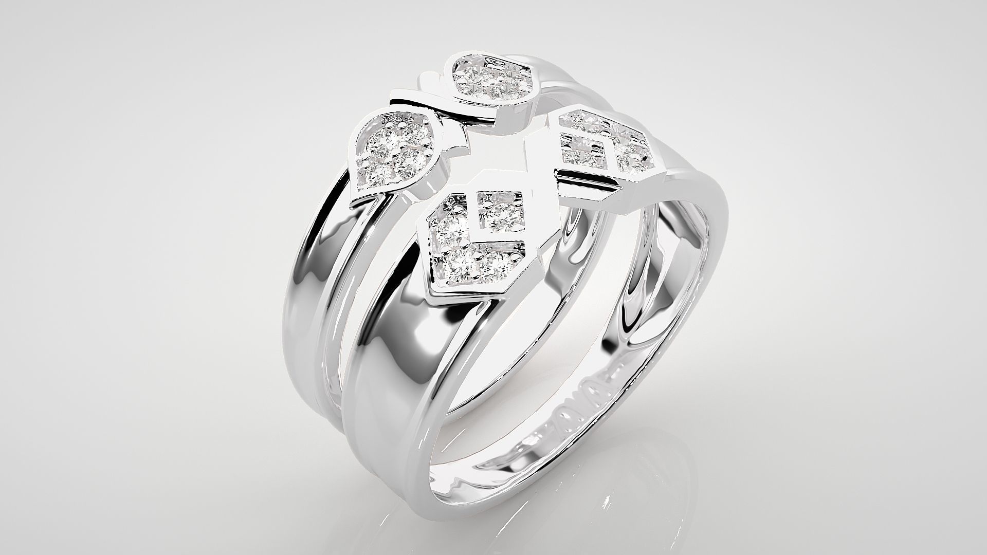 X  Bow Tie Couple Band Ring 3dm stl render detail 3D print model_8