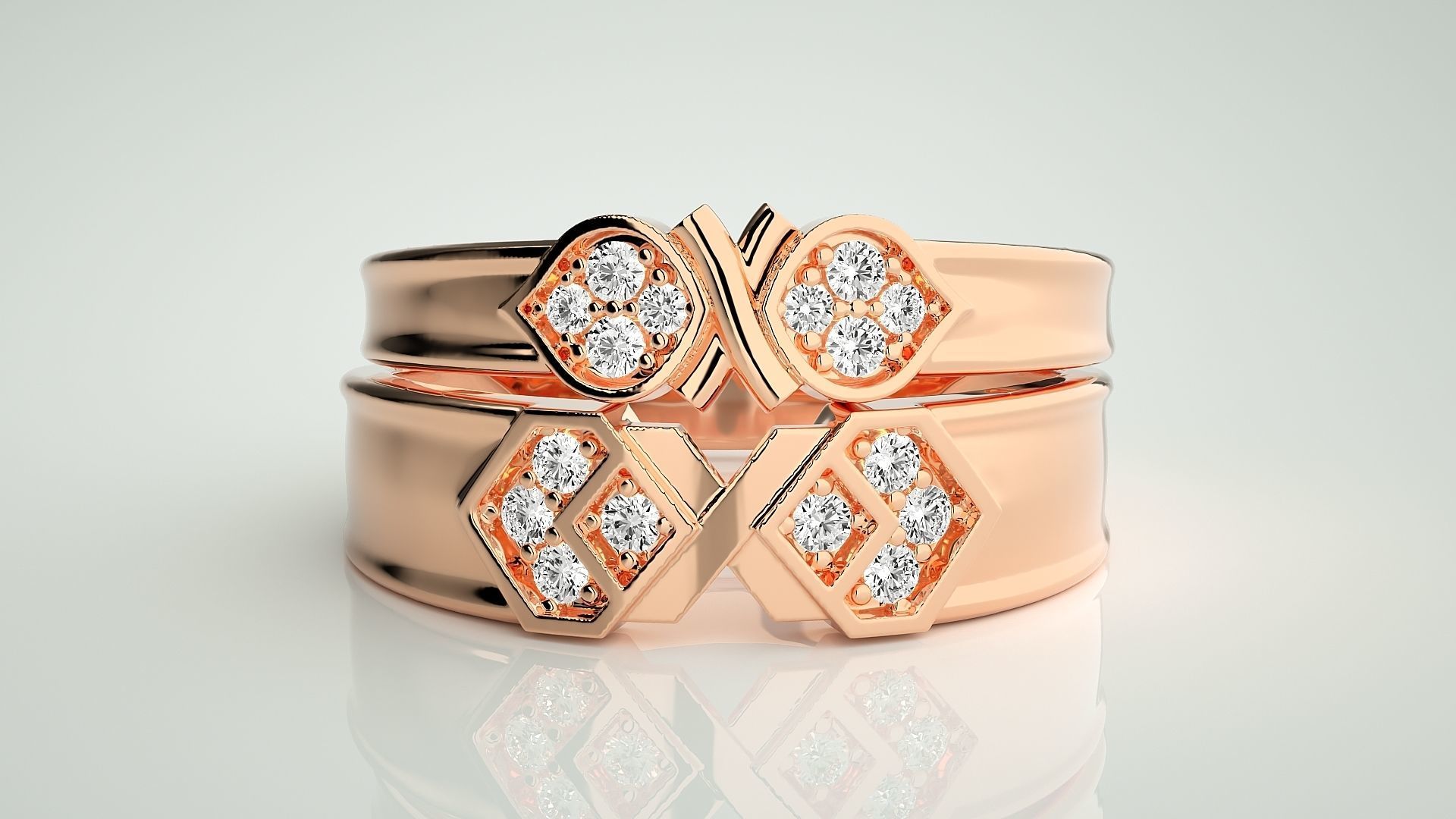 X  Bow Tie Couple Band Ring 3dm stl render detail 3D print model_2