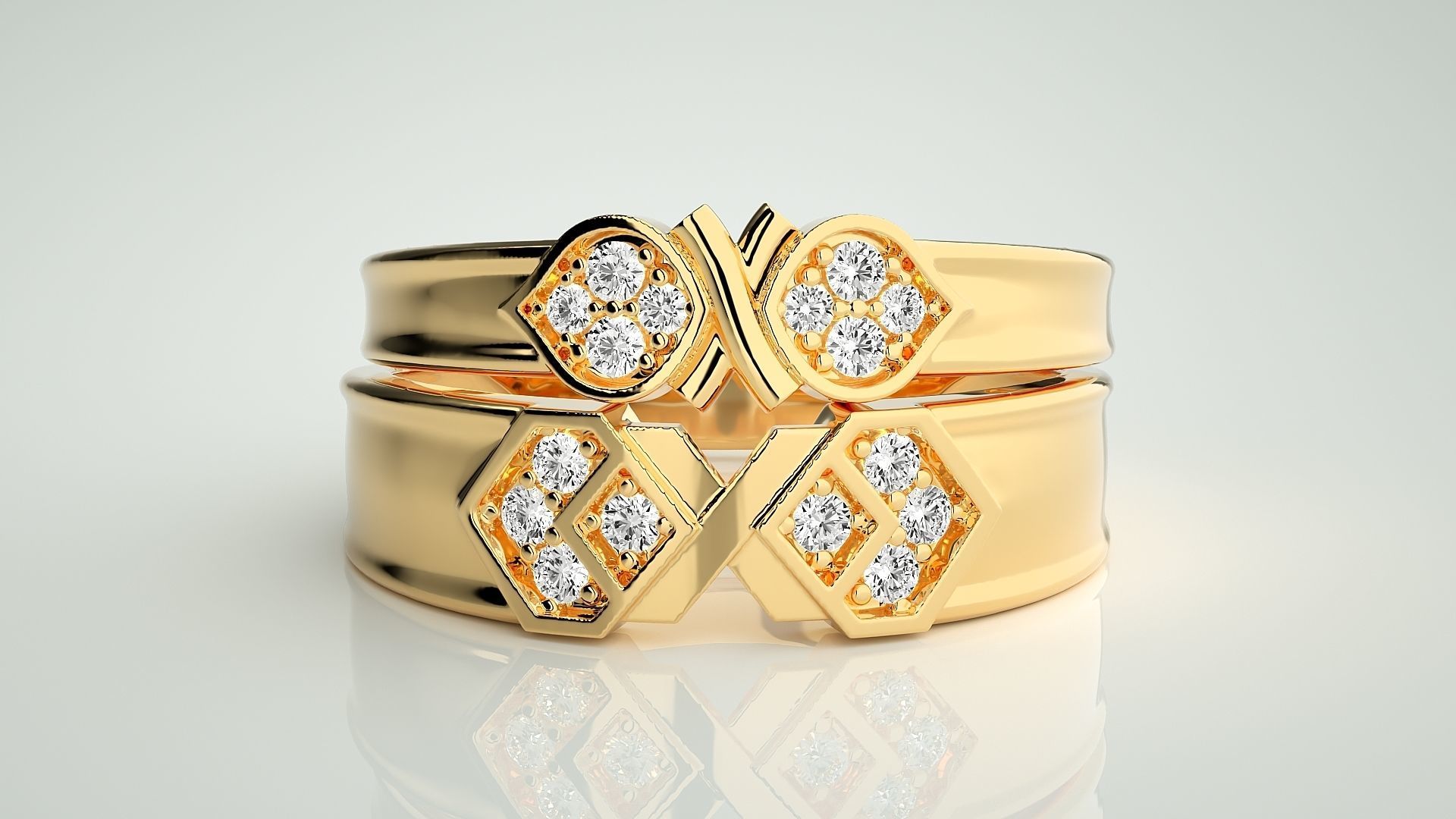 X  Bow Tie Couple Band Ring 3dm stl render detail 3D print model_11