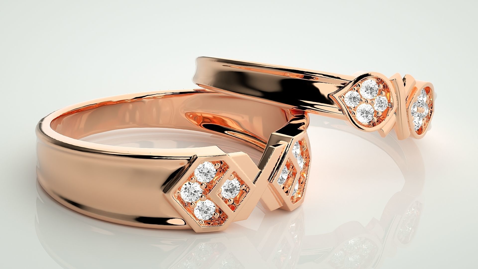 X  Bow Tie Couple Band Ring 3dm stl render detail 3D print model_1