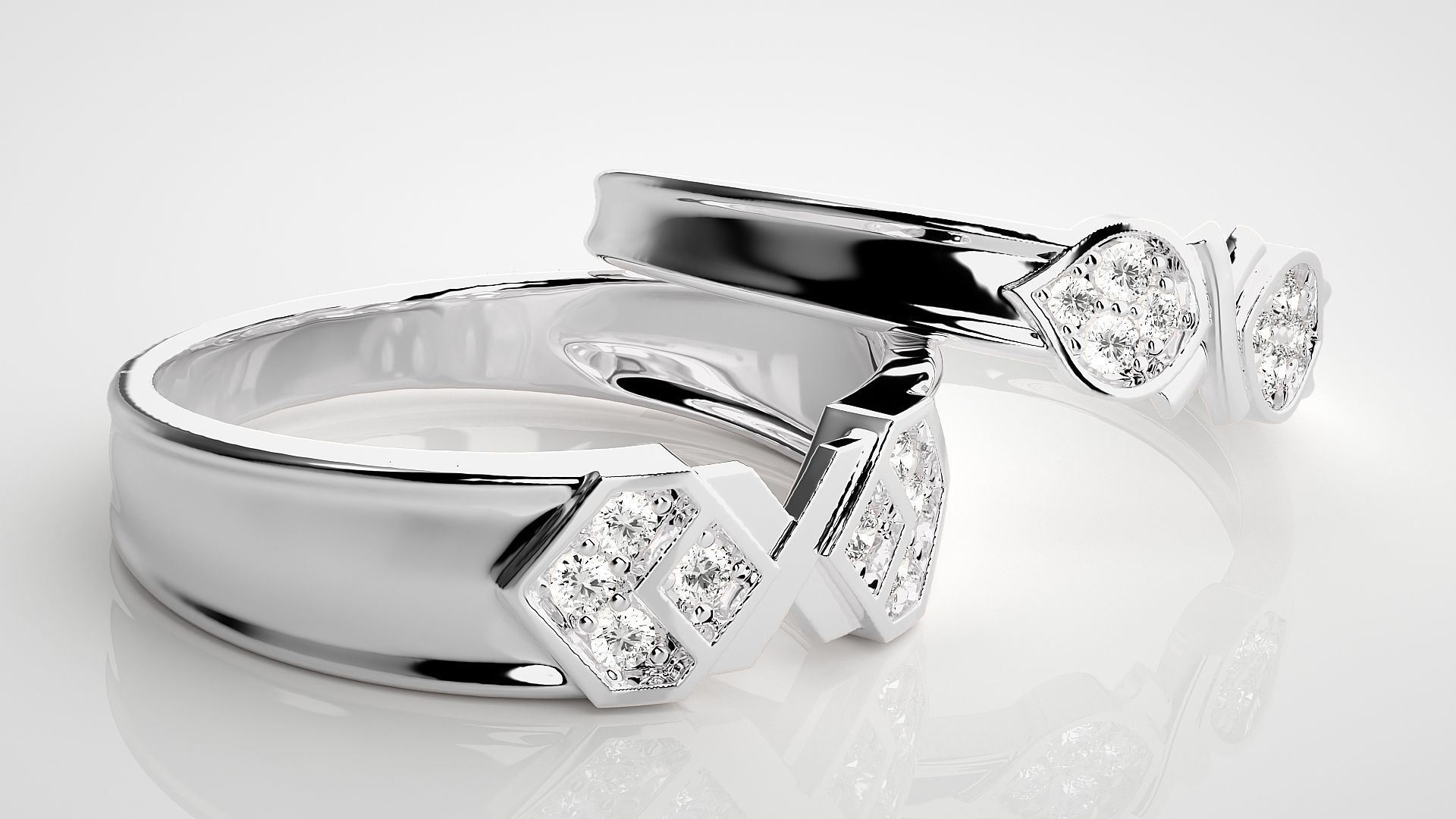 X  Bow Tie Couple Band Ring 3dm stl render detail 3D print model_6