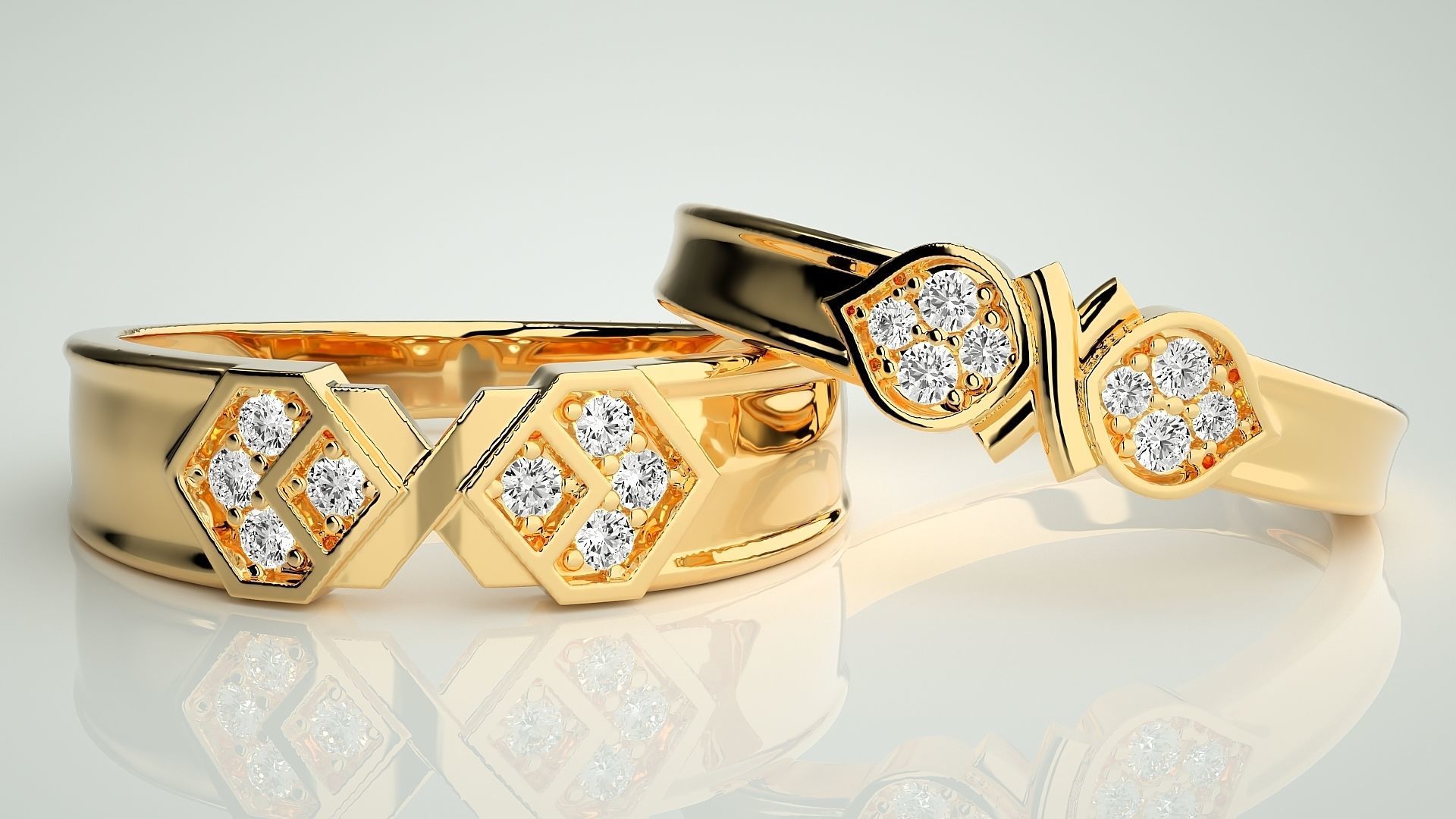 X  Bow Tie Couple Band Ring 3dm stl render detail 3D print model_9