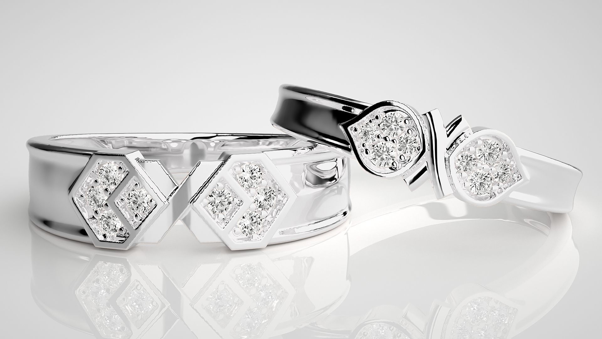 X  Bow Tie Couple Band Ring 3dm stl render detail 3D print model_5