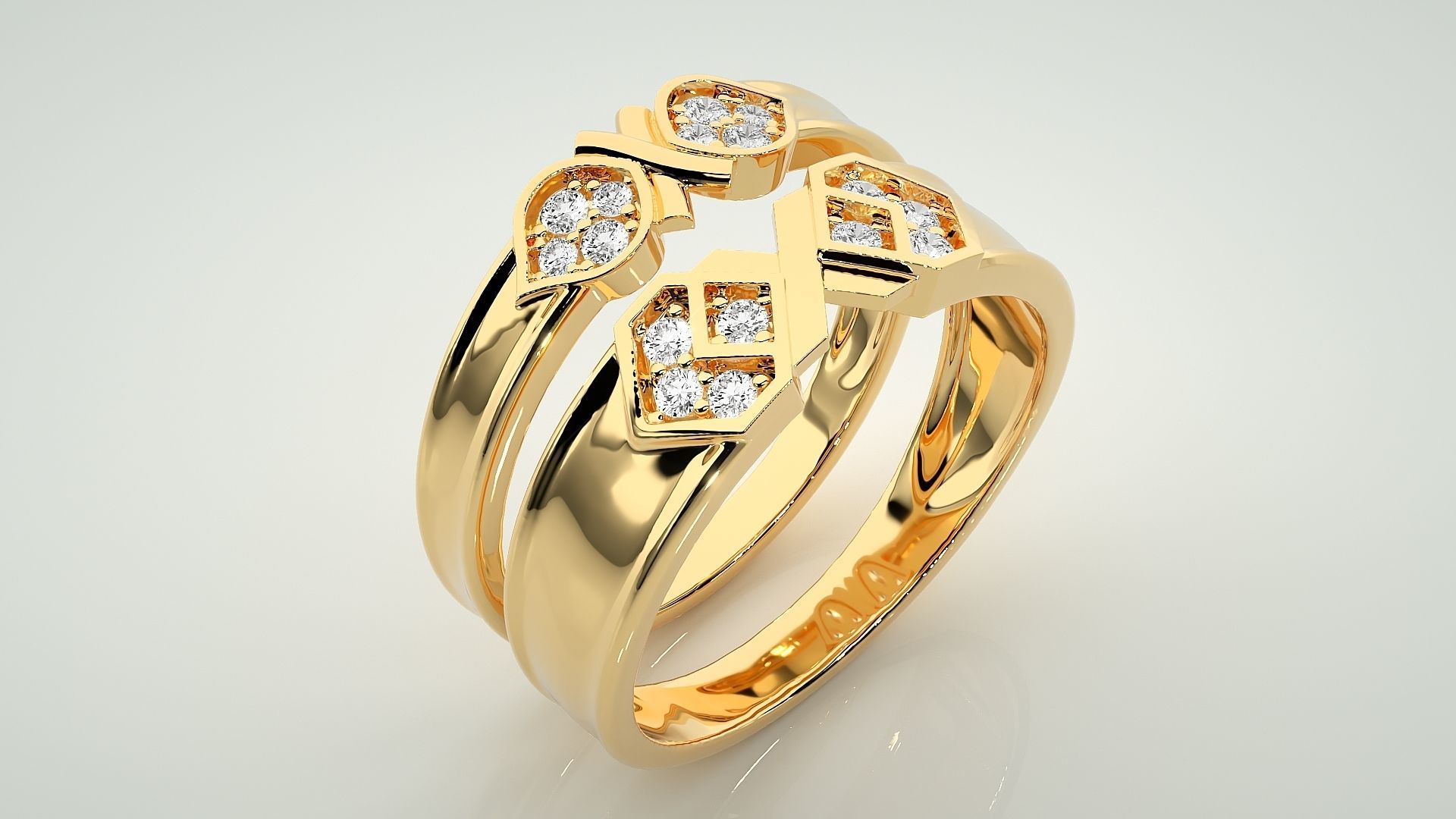 X  Bow Tie Couple Band Ring 3dm stl render detail 3D print model_12