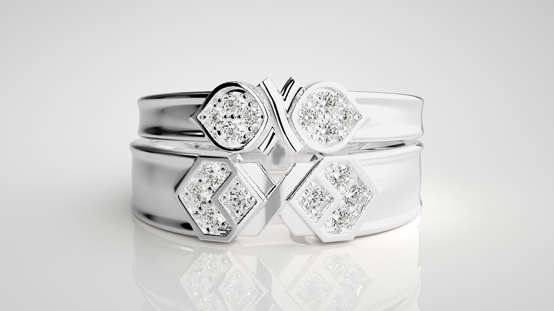 X  Bow Tie Couple Band Ring 3dm stl render detail 3D print model_7