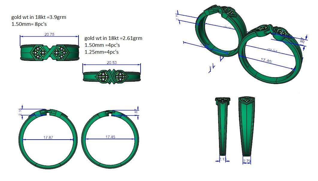 X  Bow Tie Couple Band Ring 3dm stl render detail 3D print model_3