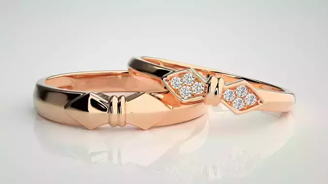 Bow Tie Couple Band Ring 3dm stl render detail 3D print model