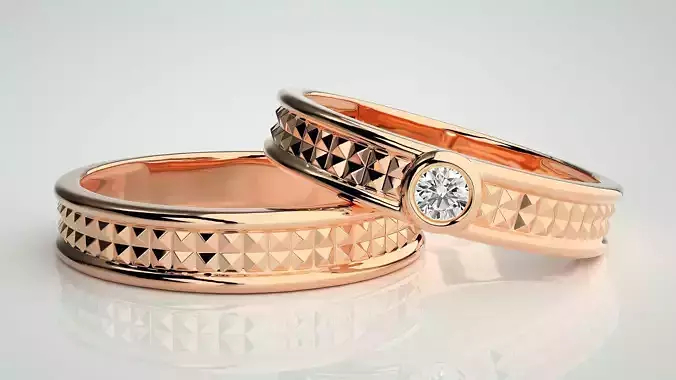 Italian Solitaire Couple Band Ring 3dm stl render detail 3D print model