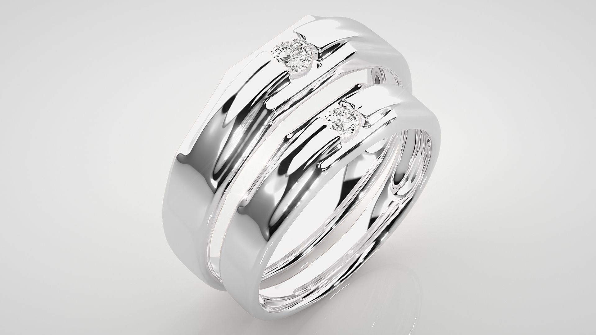 Solitaire Couple Band Ring 3dm stl render detail 3D print model_8