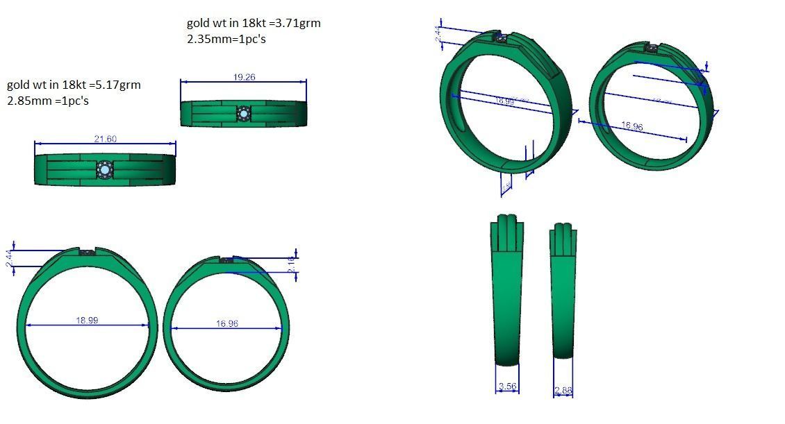 Solitaire Couple Band Ring 3dm stl render detail 3D print model_3