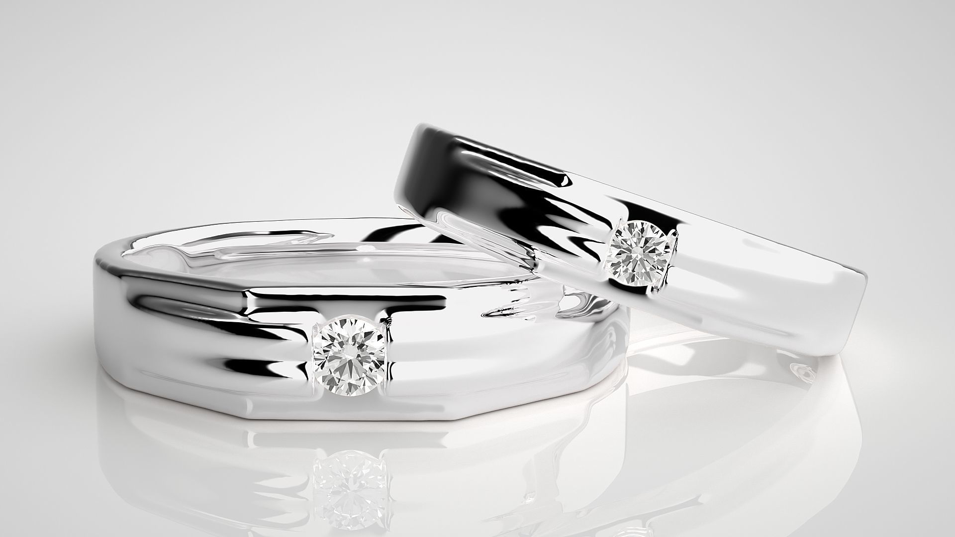 Solitaire Couple Band Ring 3dm stl render detail 3D print model_5