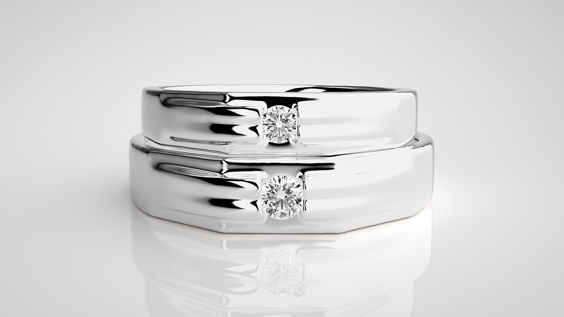 Solitaire Couple Band Ring 3dm stl render detail 3D print model_7