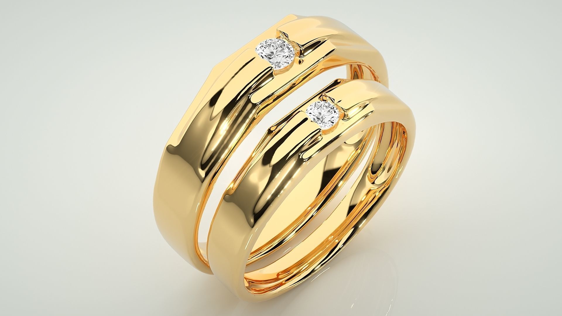 Solitaire Couple Band Ring 3dm stl render detail 3D print model_12