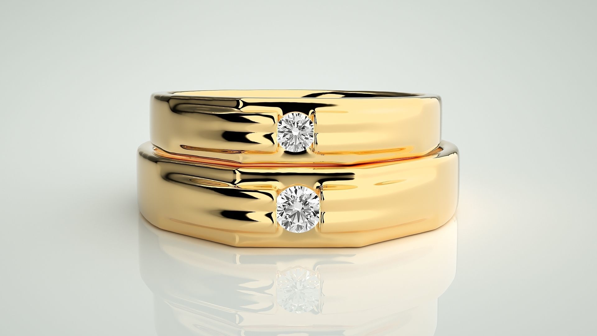 Solitaire Couple Band Ring 3dm stl render detail 3D print model_11