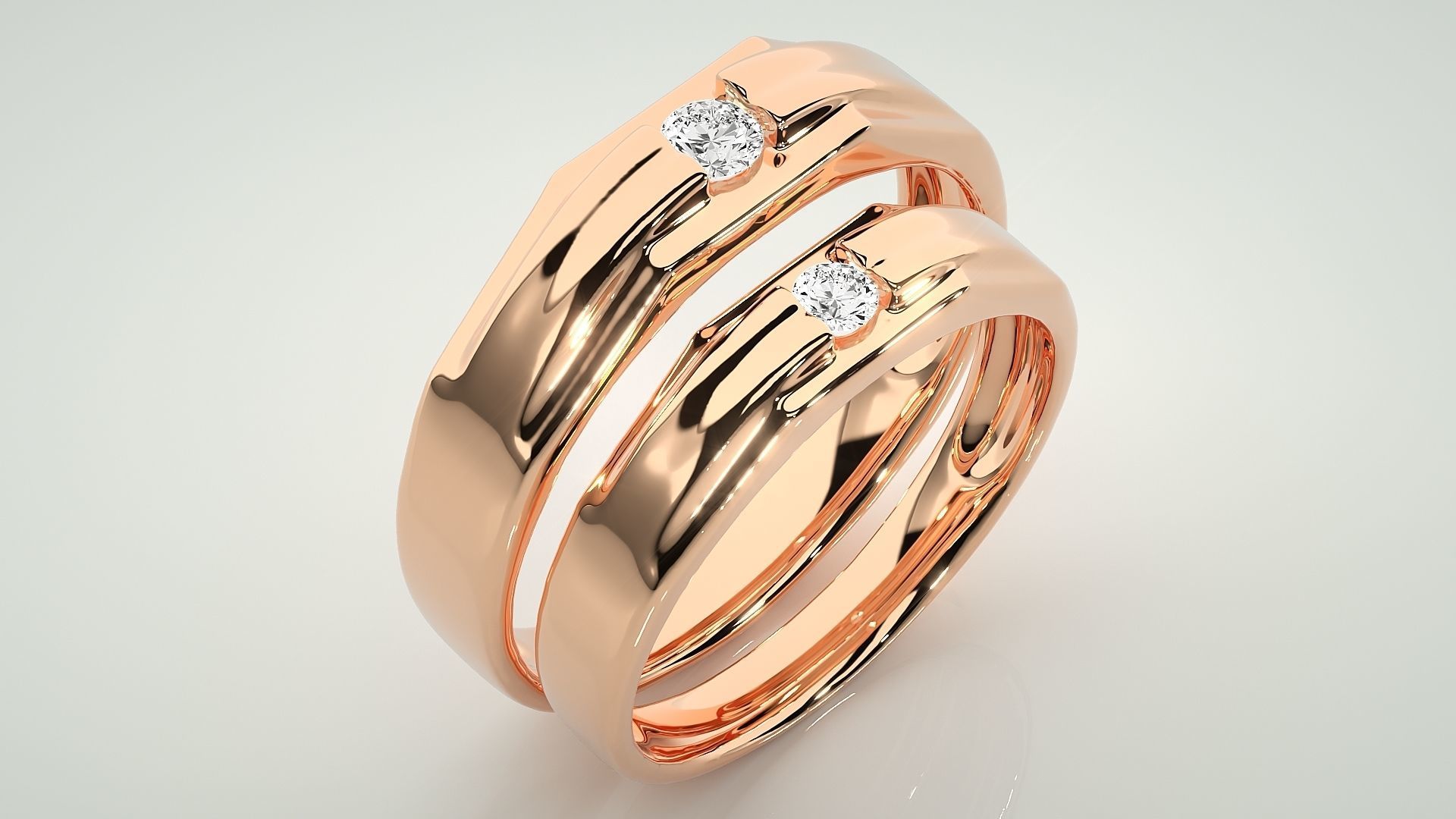 Solitaire Couple Band Ring 3dm stl render detail 3D print model_4