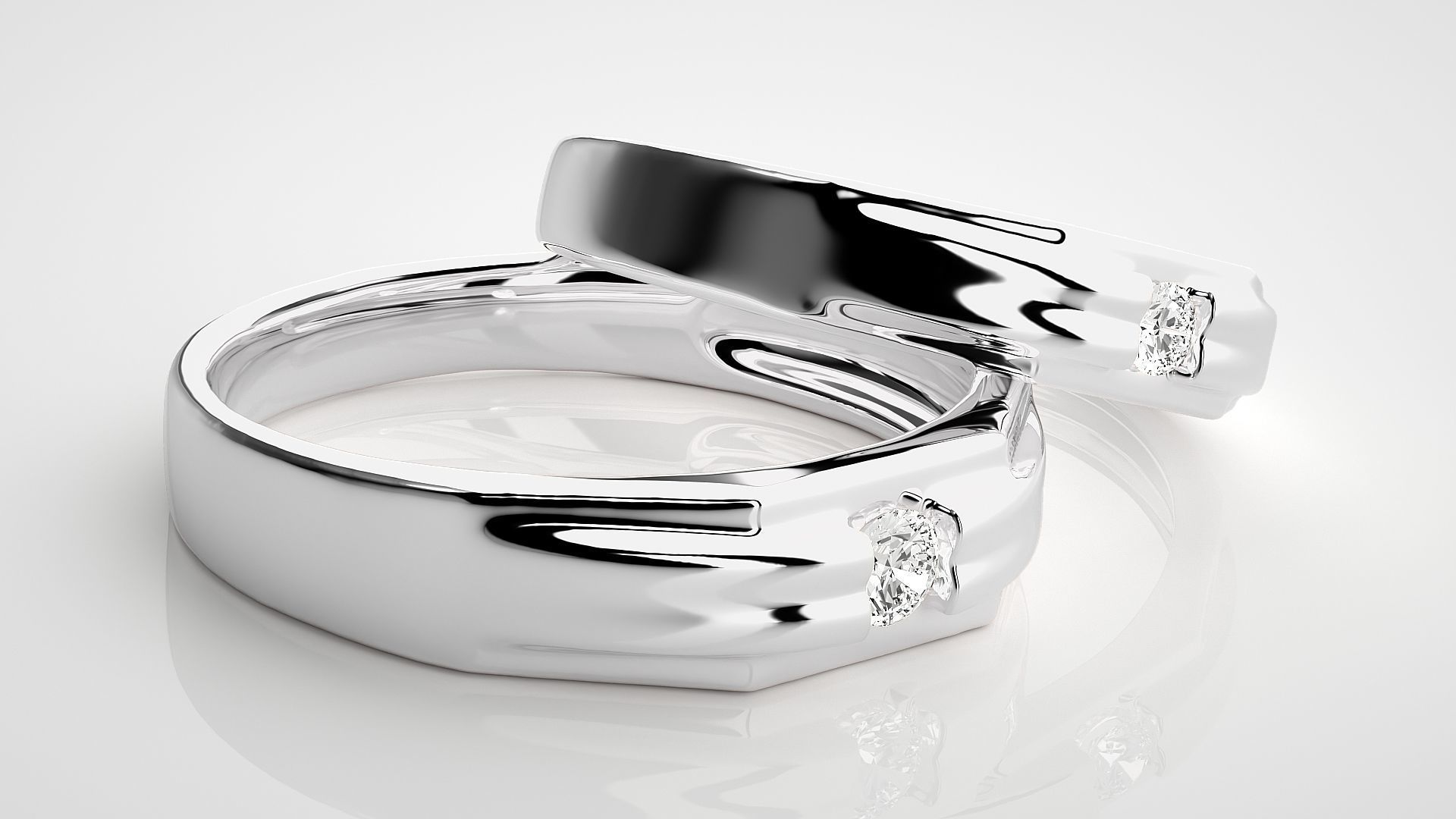 Solitaire Couple Band Ring 3dm stl render detail 3D print model_6