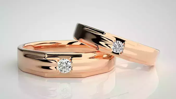 Solitaire Couple Band Ring 3dm stl render detail